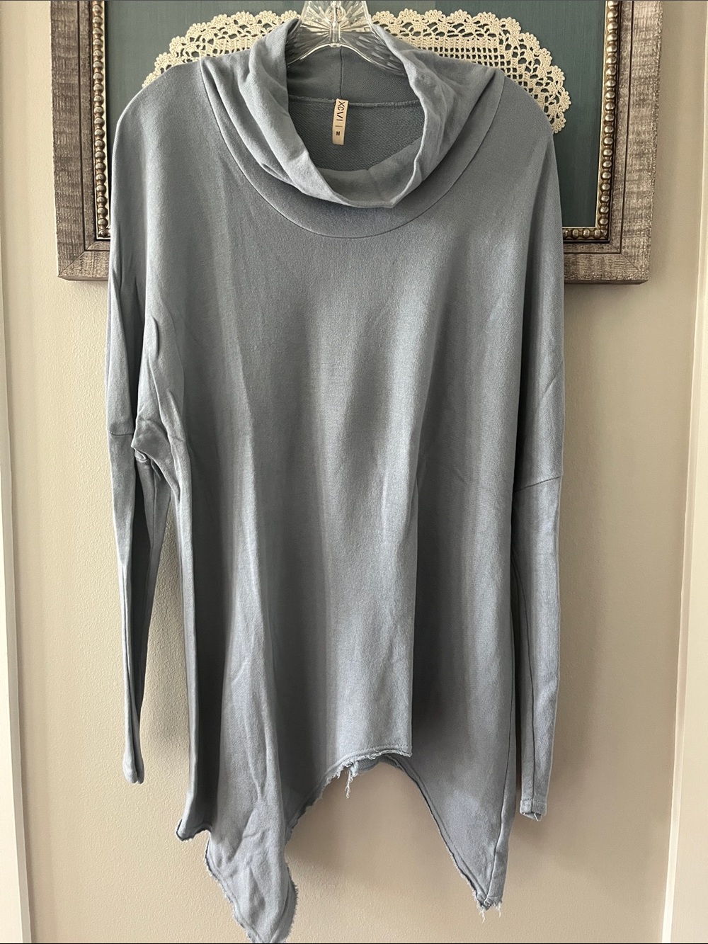 XCVI Dusty Blue Cowl Neck Tunic Top